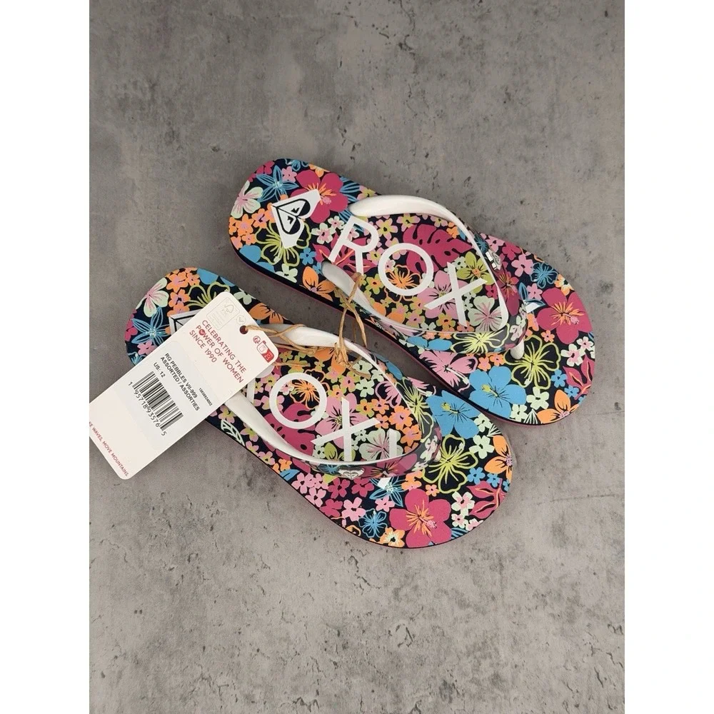 Roxy Girls RG Pebbles VI Flip Flops Size 12 Floral Multicolor Sandals NWT